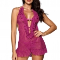 Fuchsia Frilly Babydoll Set