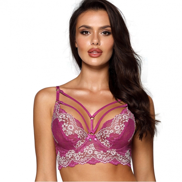 Fuchsia Lace Strappy Longline Bra