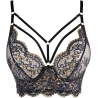 Navy Blue Golden Lace Longlined Bra