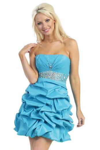 turquoise ruffle prom dress