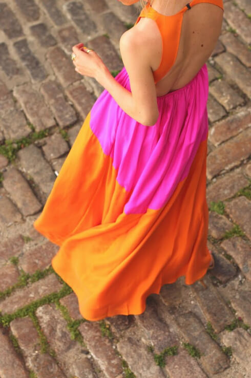pink and orange color block dress