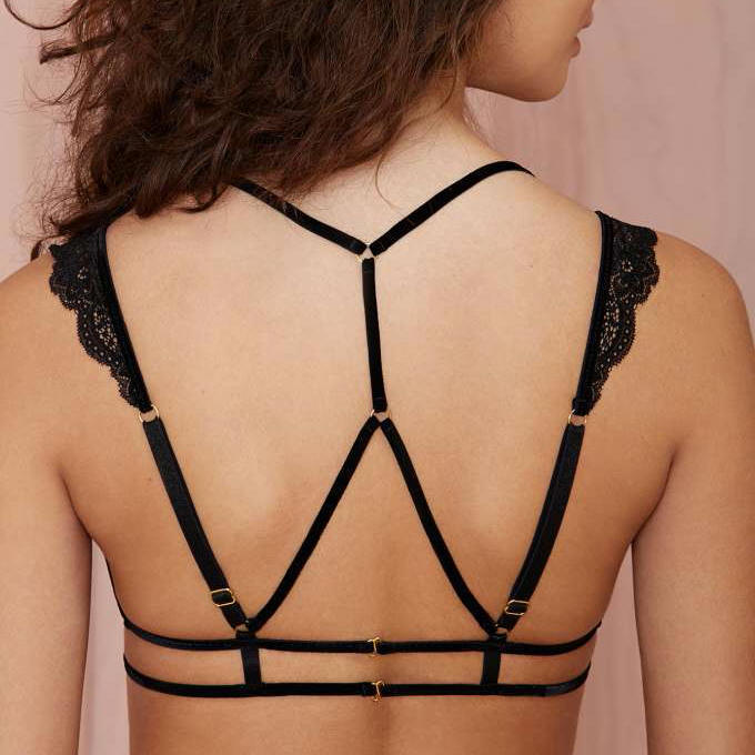 black harness bondage bra